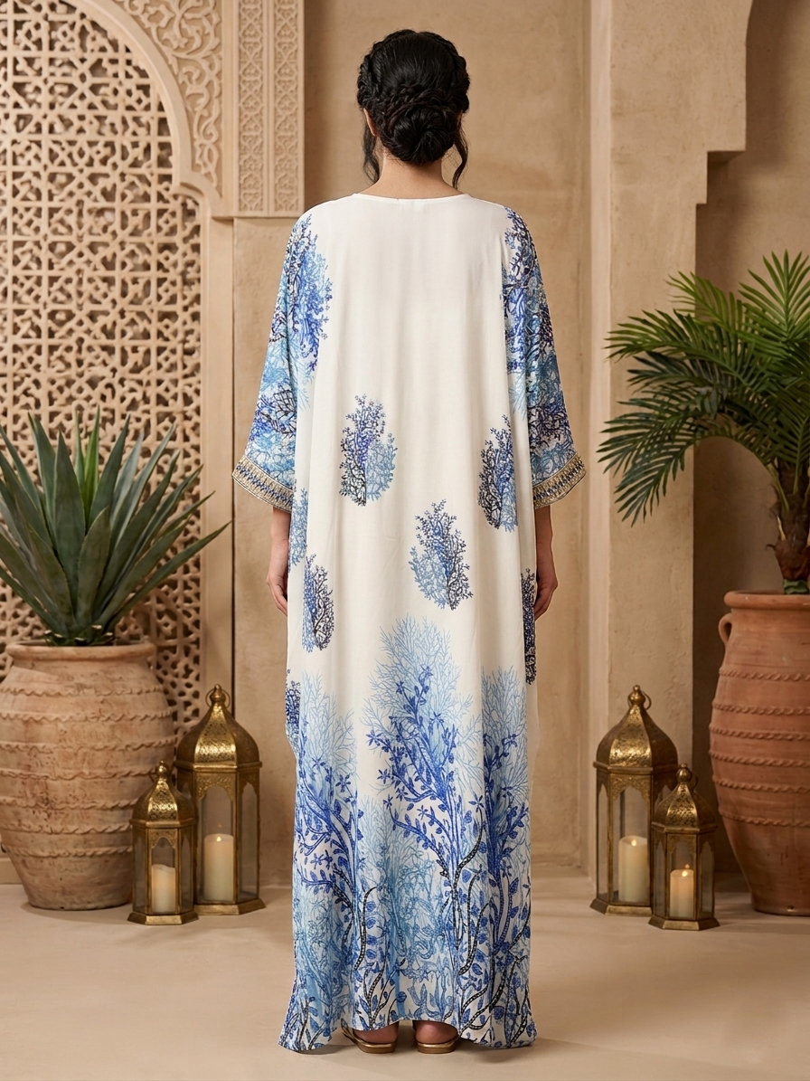 Hand Embroidered Chikankari Chiffon Kaftan-AL3851A New