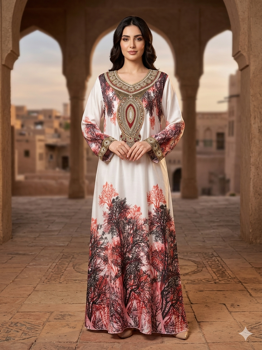 Women Floral Embroidered Chiffon Kaftan-AL3830A