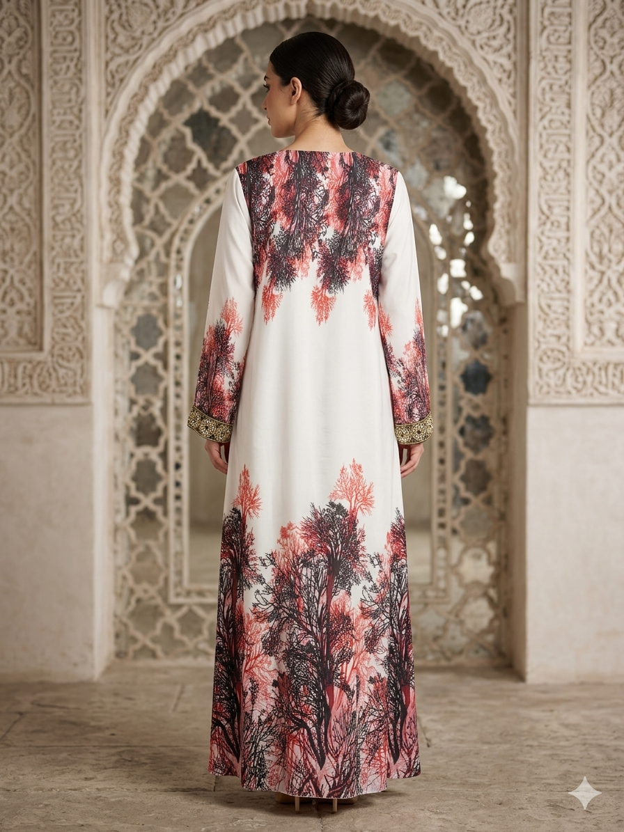 Women Floral Embroidered Chiffon Kaftan-AL3830A