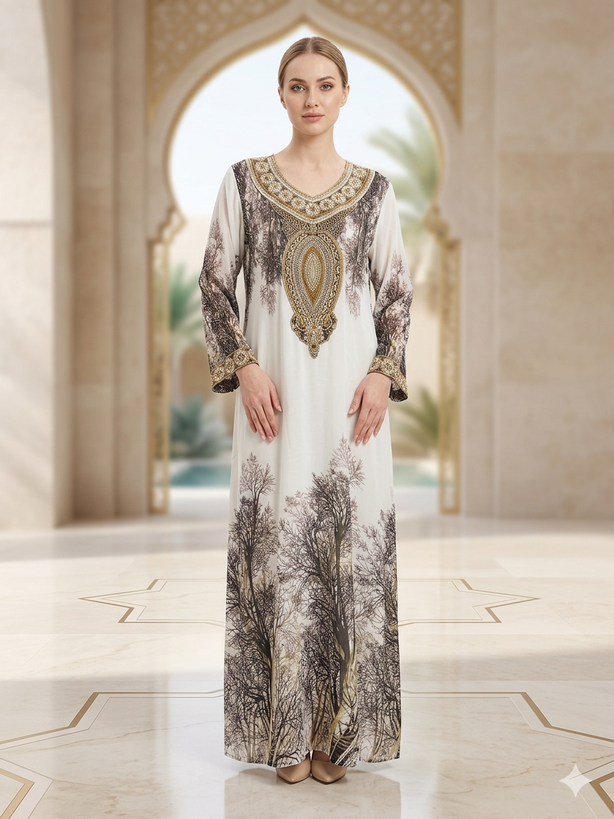 Women Floral Embroidered Chiffon Kaftan-AL3830A