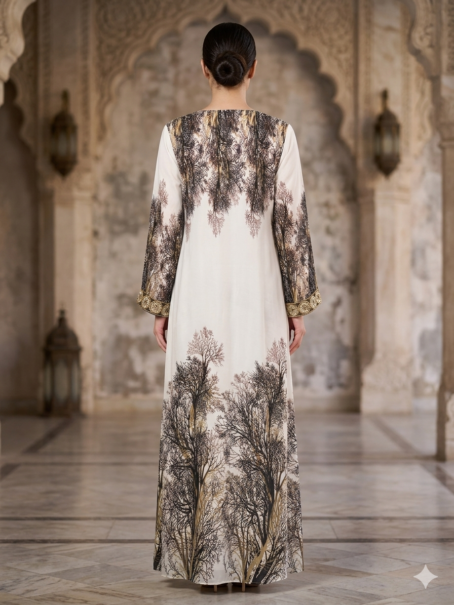 Women Floral Embroidered Chiffon Kaftan-AL3830A