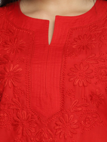 Hand Embroidered Chikankari Cotton Straight Kurti-AL3405