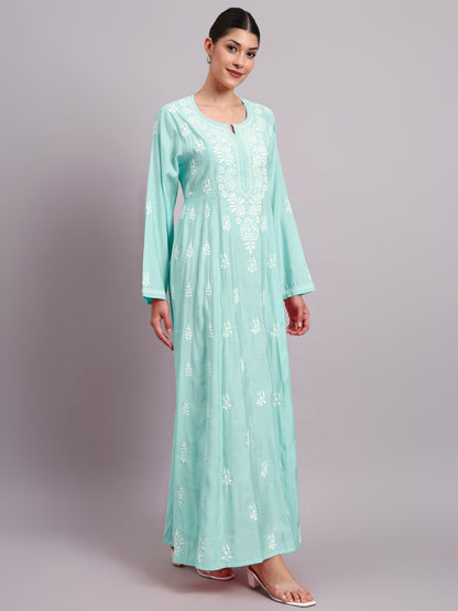 Hand Embroidered Chikankari Chanderi Jalabiya-AL4088 Seagreen