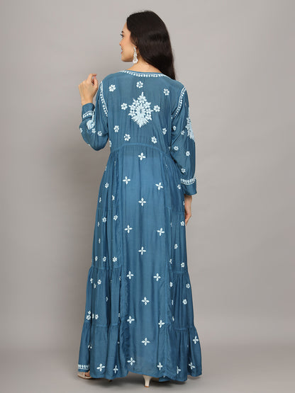 Women Hand Embroidered Chikankari Muslin Jalabiyas-AL4044 Green