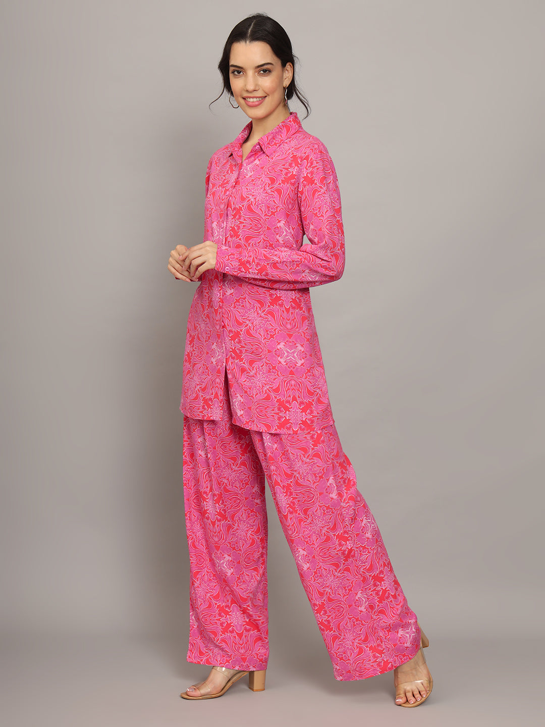Printed Rayon Co-Ord Set for Women-AL4001 Pink