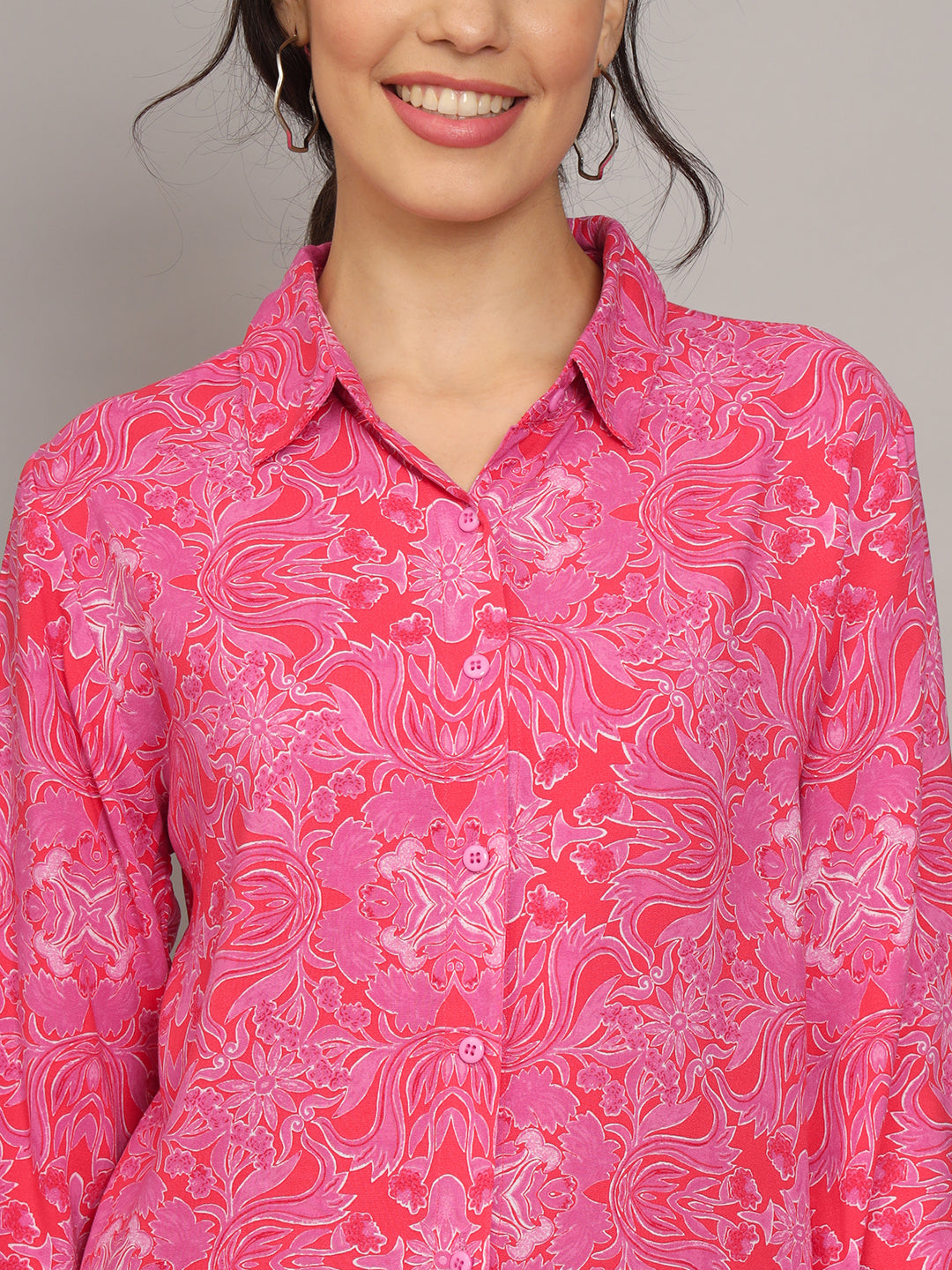 Printed Rayon Co-Ord Set for Women-AL4001 Pink