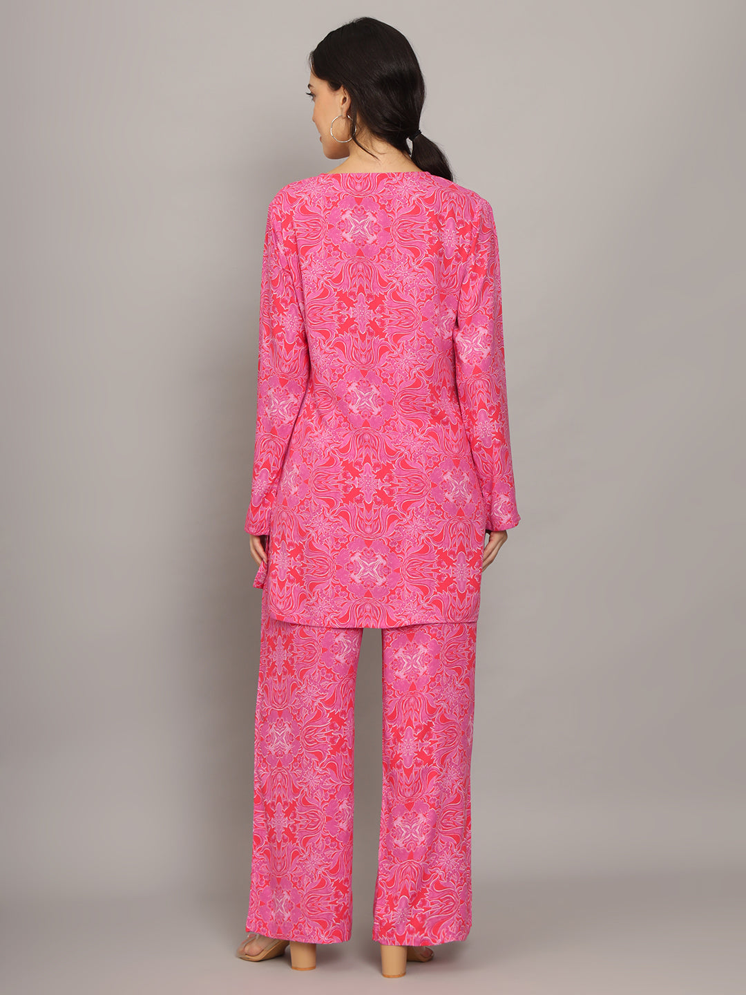 Printed Rayon Co-Ord Set for Women-AL4000 Pink