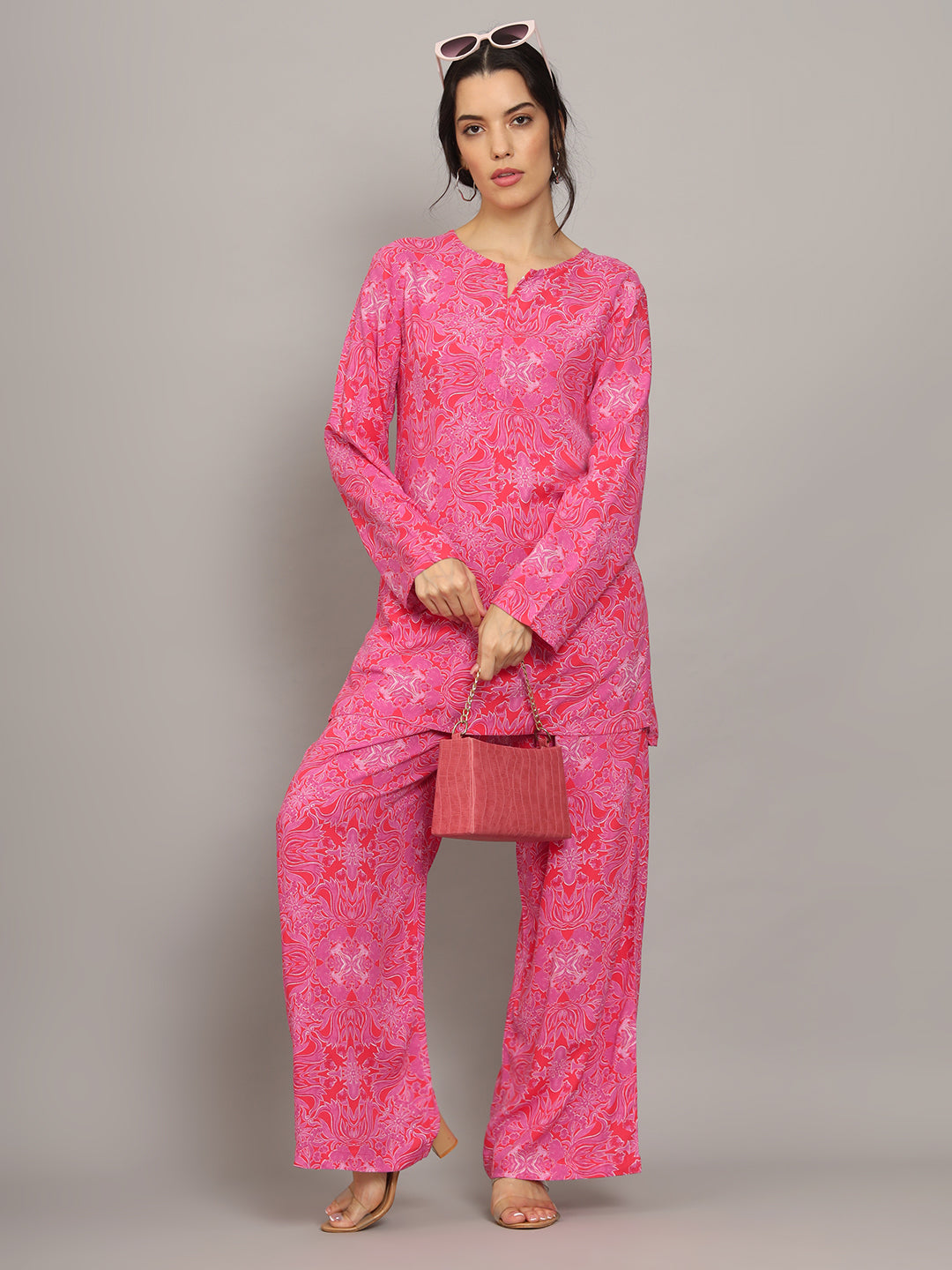 Printed Rayon Co-Ord Set for Women-AL4000 Pink