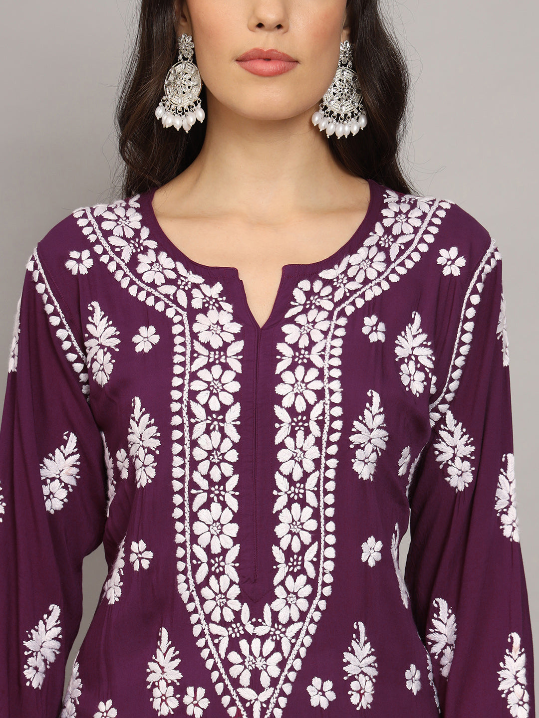 Women Chikankari Hand Embroidered Modal Kurta -AL4042 Purple