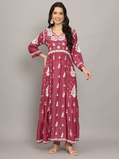 Women Hand Embroidered Chikankari Muslin Jalabiyas-AL4044 Teal