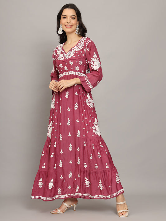 Women Hand Embroidered Chikankari Muslin Jalabiyas-AL4044 Purple