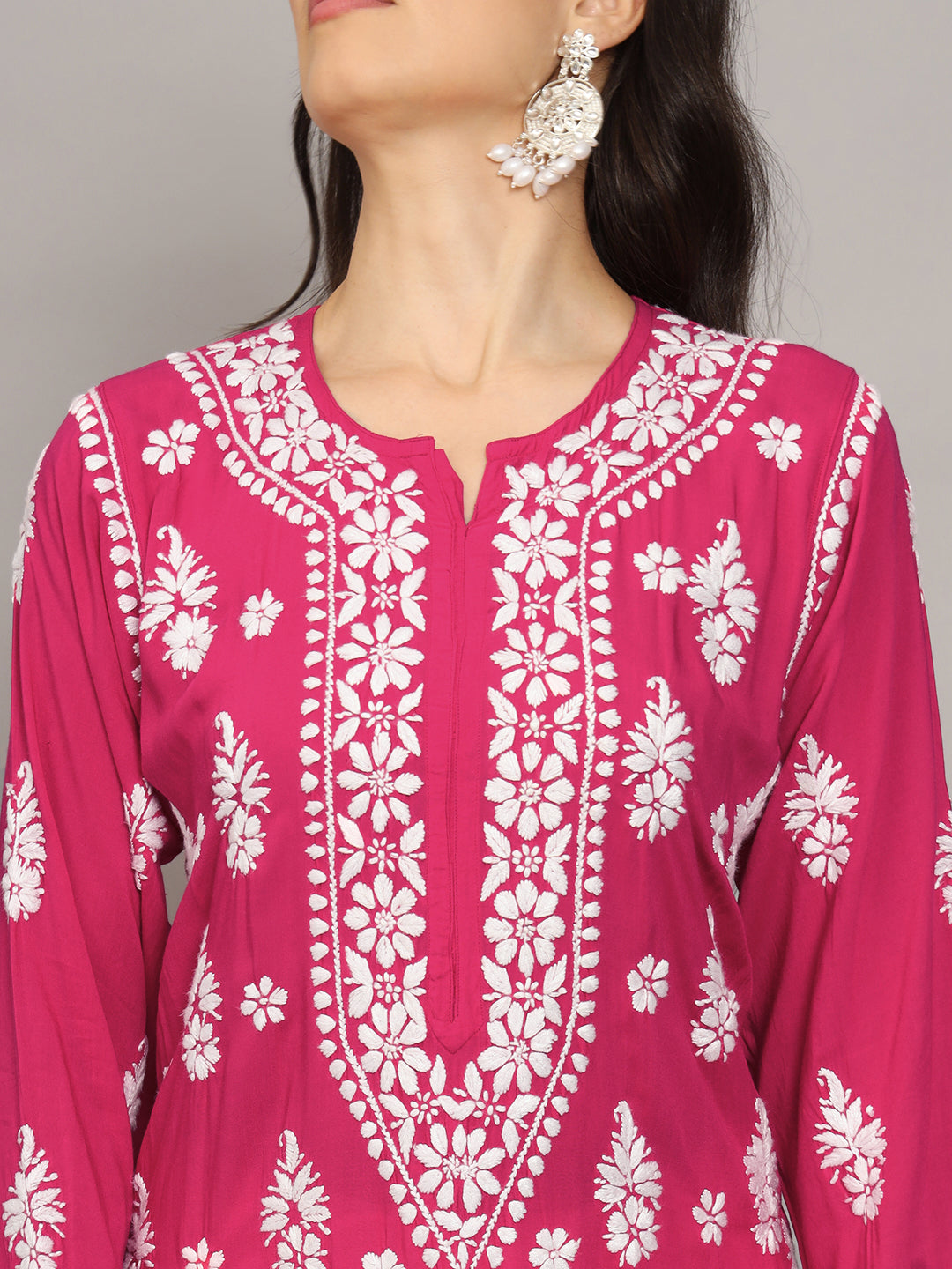 Women Chikankari Hand Embroidered Modal Kurta -AL4042 Magenta