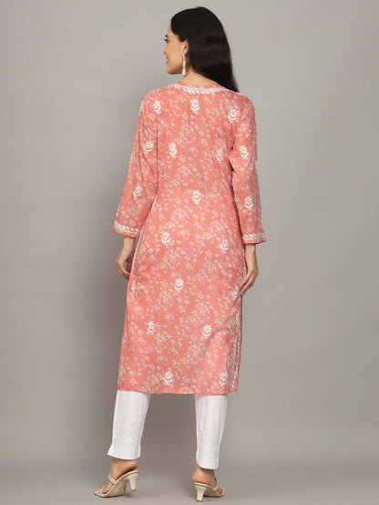 Women Hand Embroidered Chikankari Mulmul Cotton Printed Kurta-AL4041