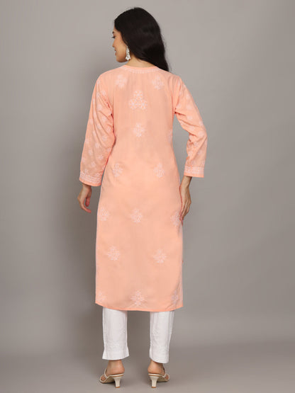 Women Hand Embroidered Chikankari Cotton Kurta-AL4043 Lavender