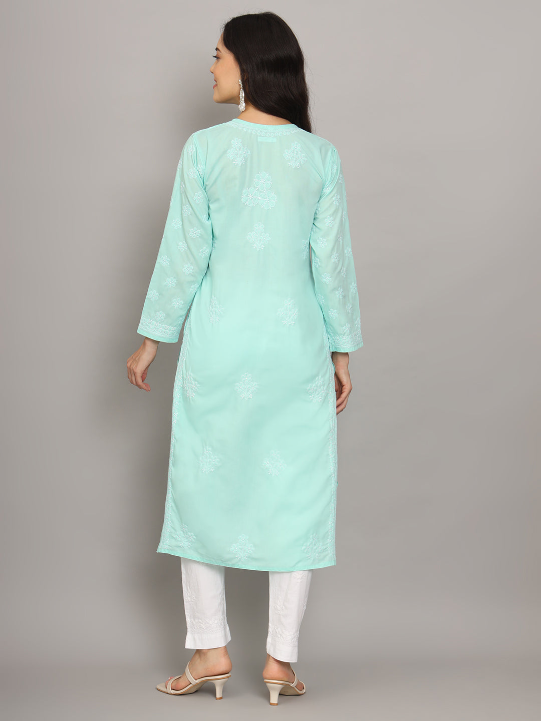 Women Hand Embroidered Chikankari Cotton Kurta-AL4043 Pink