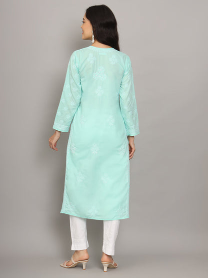 Women Hand Embroidered Chikankari Cotton Kurta-AL4043 Pink