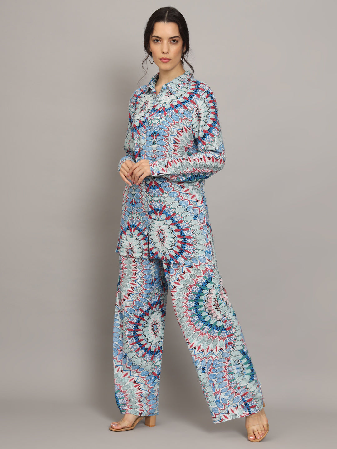 Printed Rayon Co-Ord Set for Women-AL4001 Blue