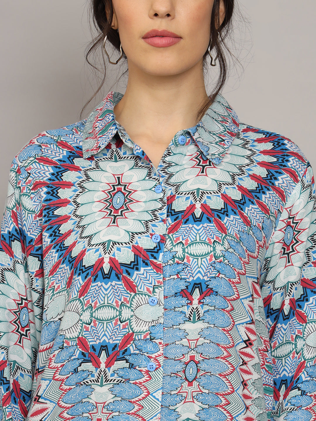 Printed Rayon Co-Ord Set for Women-AL4001 Blue