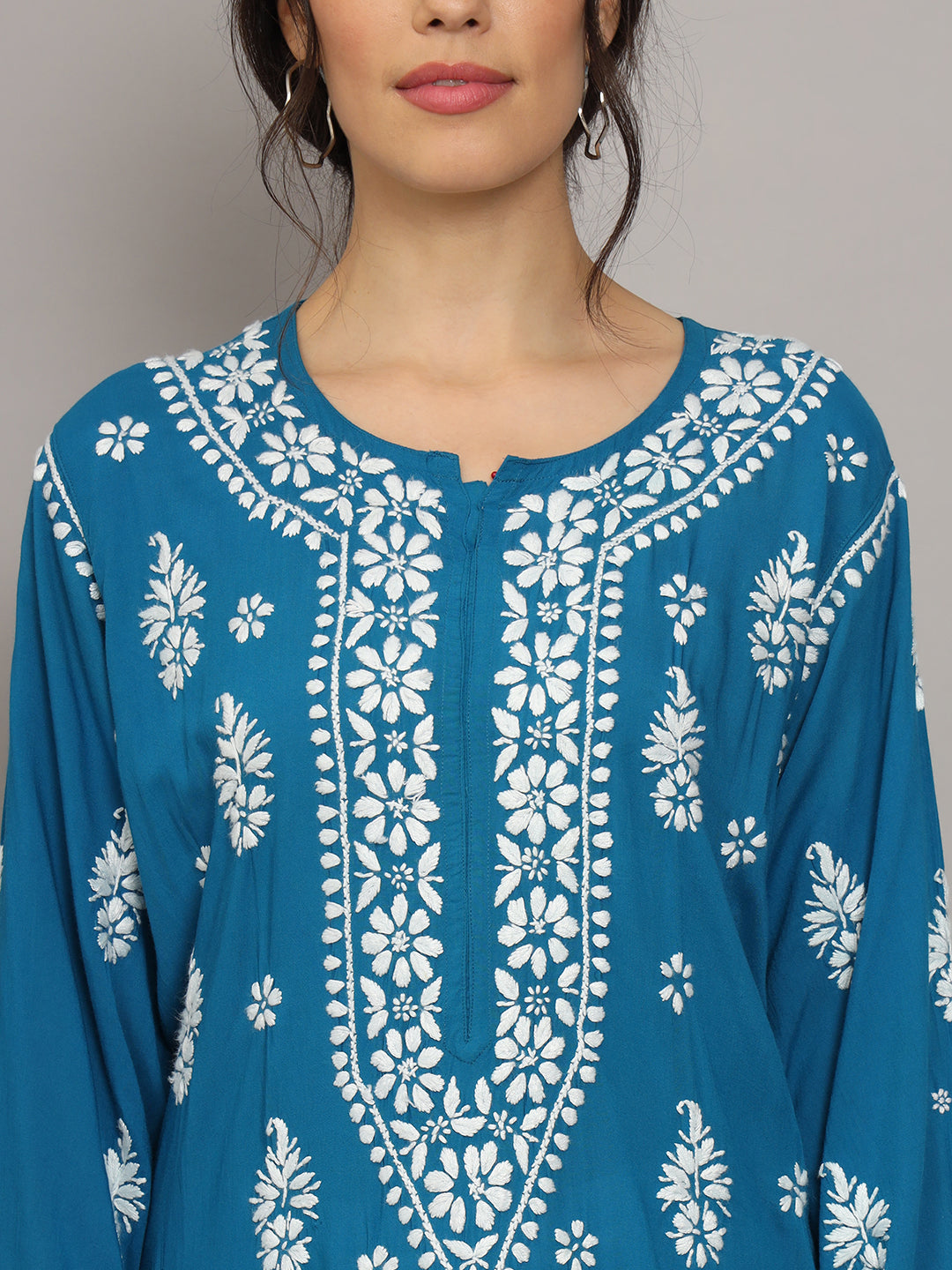Women Chikankari Hand Embroidered Modal Kurta -AL4042 Teal