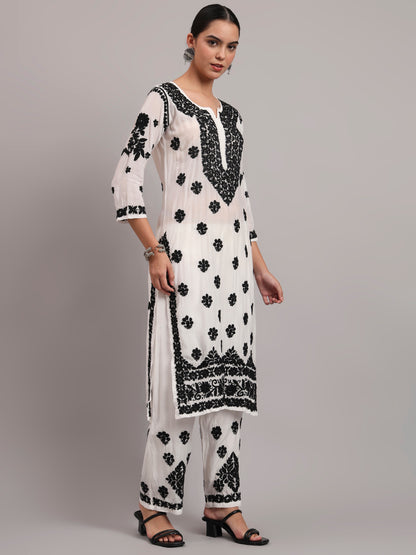 Women Hand Embroidered Chikankari Muslin Kurta Set-AL4079KS