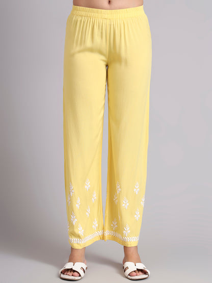 Women Hand Embroidered Lucknowi Chikankari Rayon Kurta Set-AL4078KS Yellow