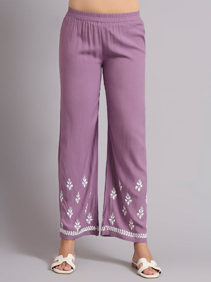 Women Hand Embroidered Lucknowi Chikankari Rayon Kurta Set-AL4078KS Mauve