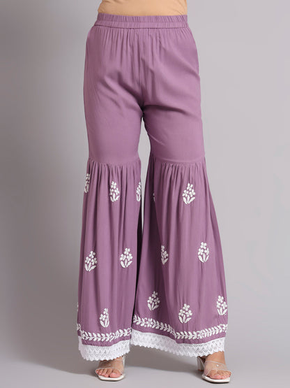 Women Hand Embroidered Lucknowi Chikankari Rayon Kurta Set-AL4077KS Mauve