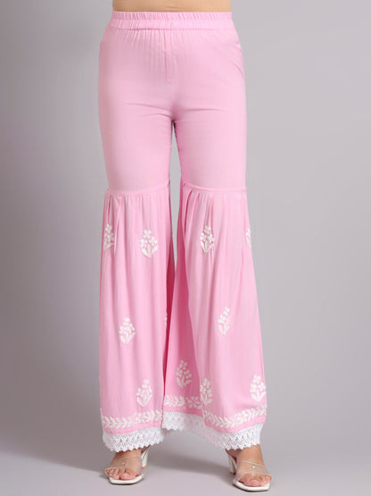 Women Hand Embroidered Lucknowi Chikankari Rayon Kurta Set-AL4077KS Pink