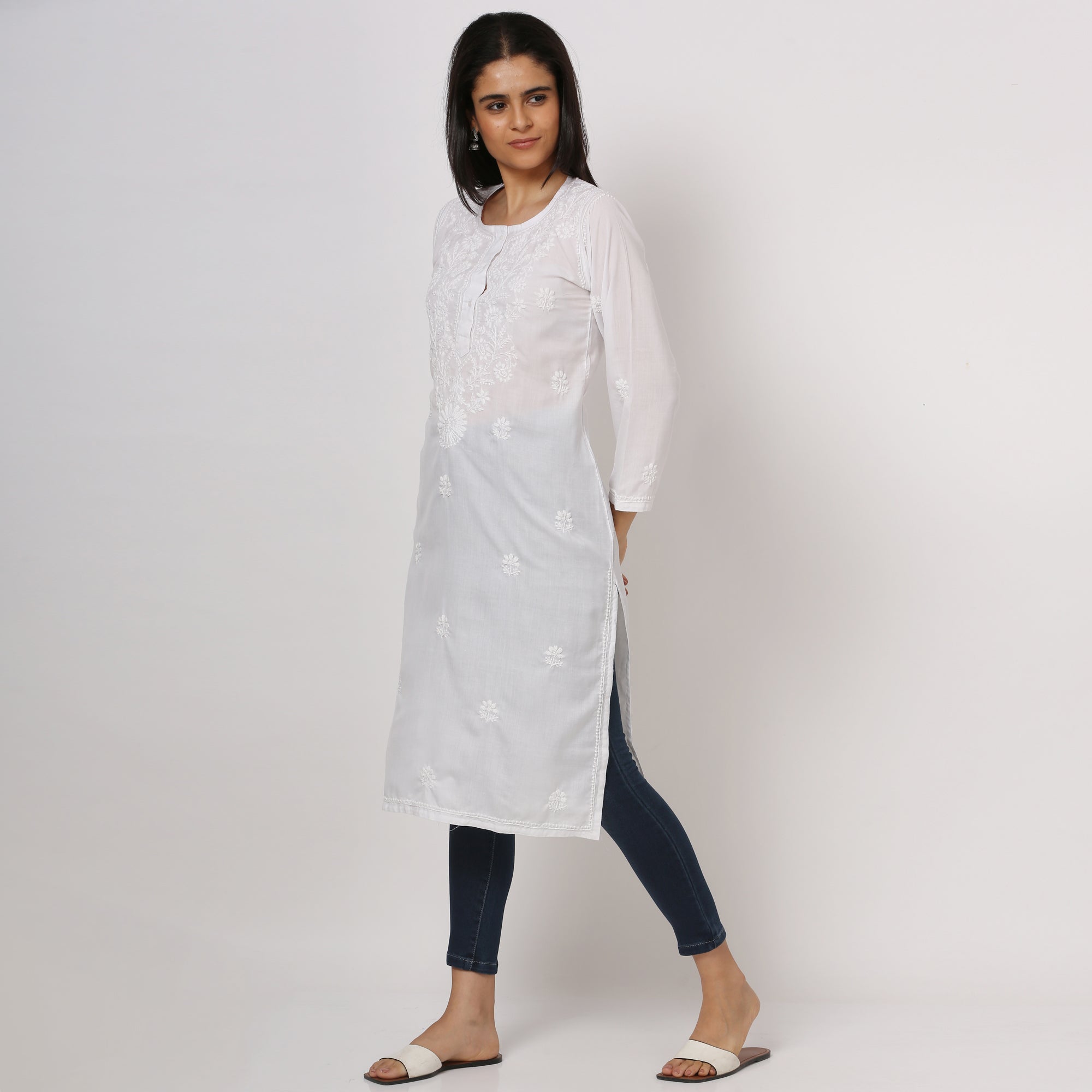 Hand Embroidered Chikankari Cotton Kurta-ALNTV115 New
