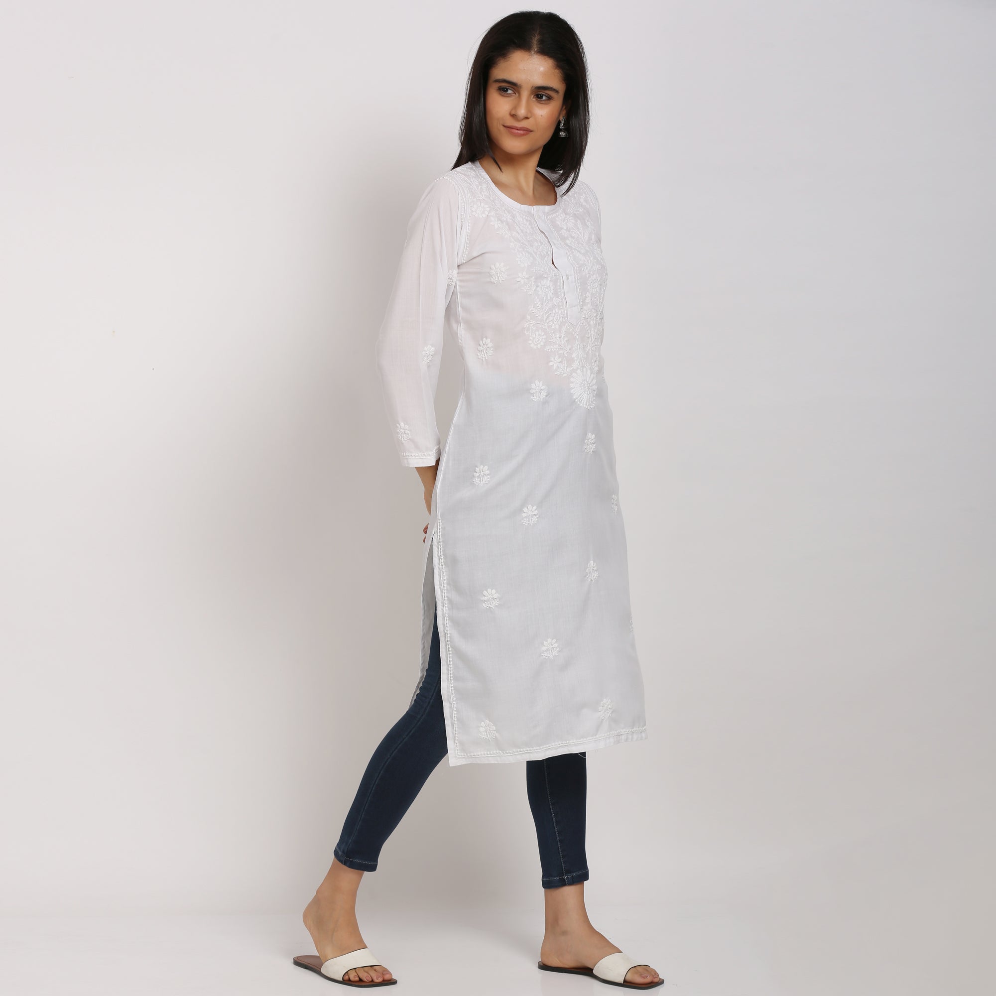 Hand Embroidered Chikankari Cotton Kurta-ALNTV115 New