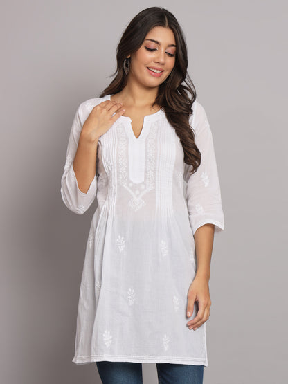 Hand Embroidered Chikankari Cotton Straight Pleated Tunic-AL1948