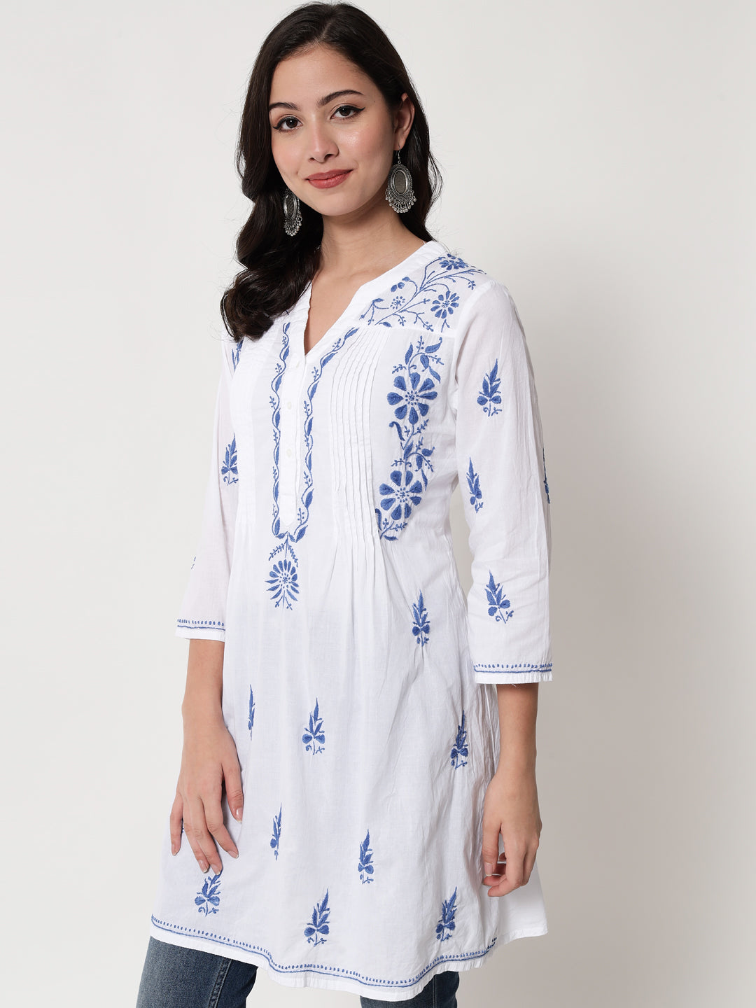 Hand Embroidered Chikankari Cotton A-Line Tunic-AL1958L