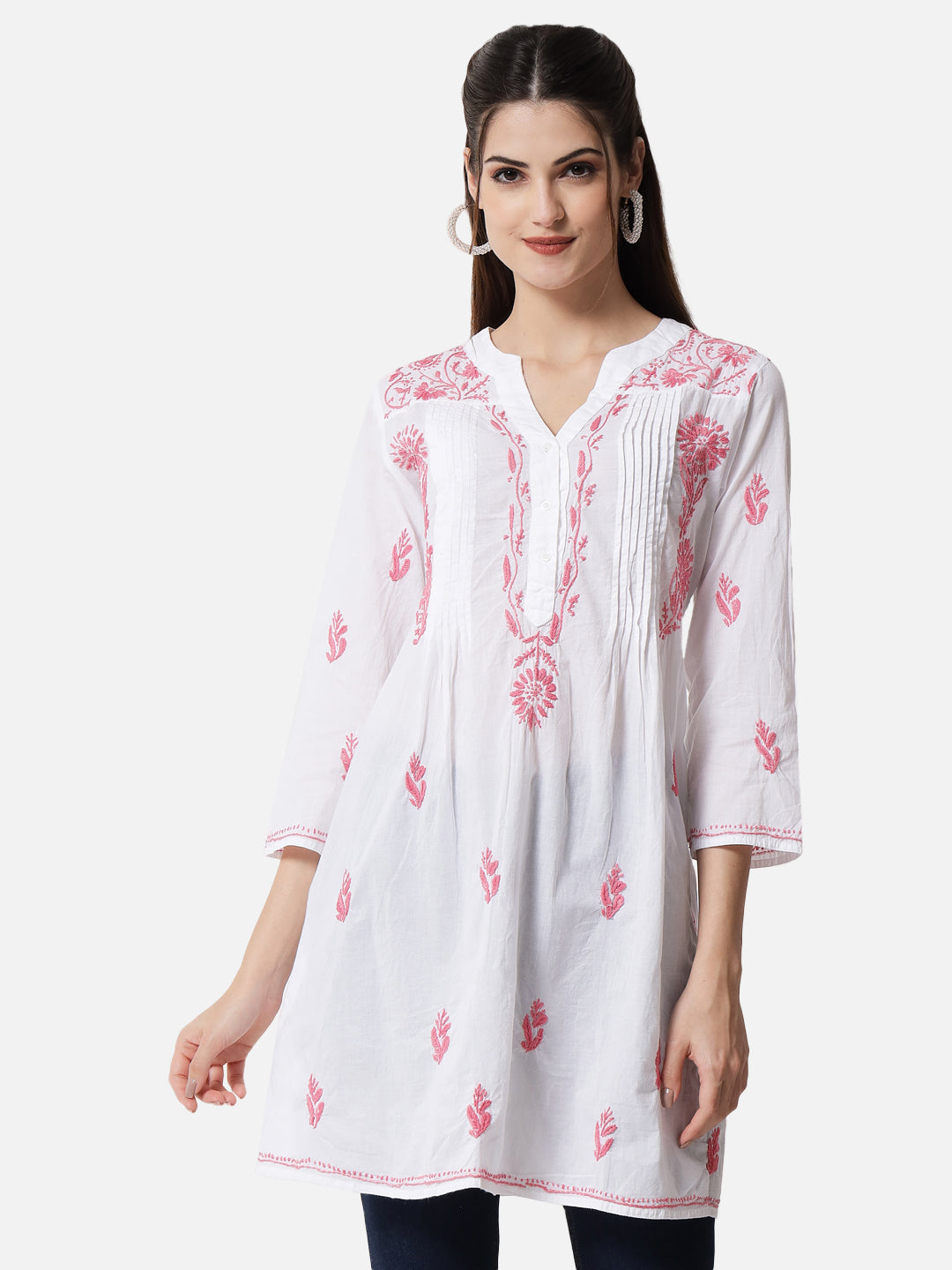 Hand Embroidered Chikankari Cotton A-Line Tunic-AL1958L