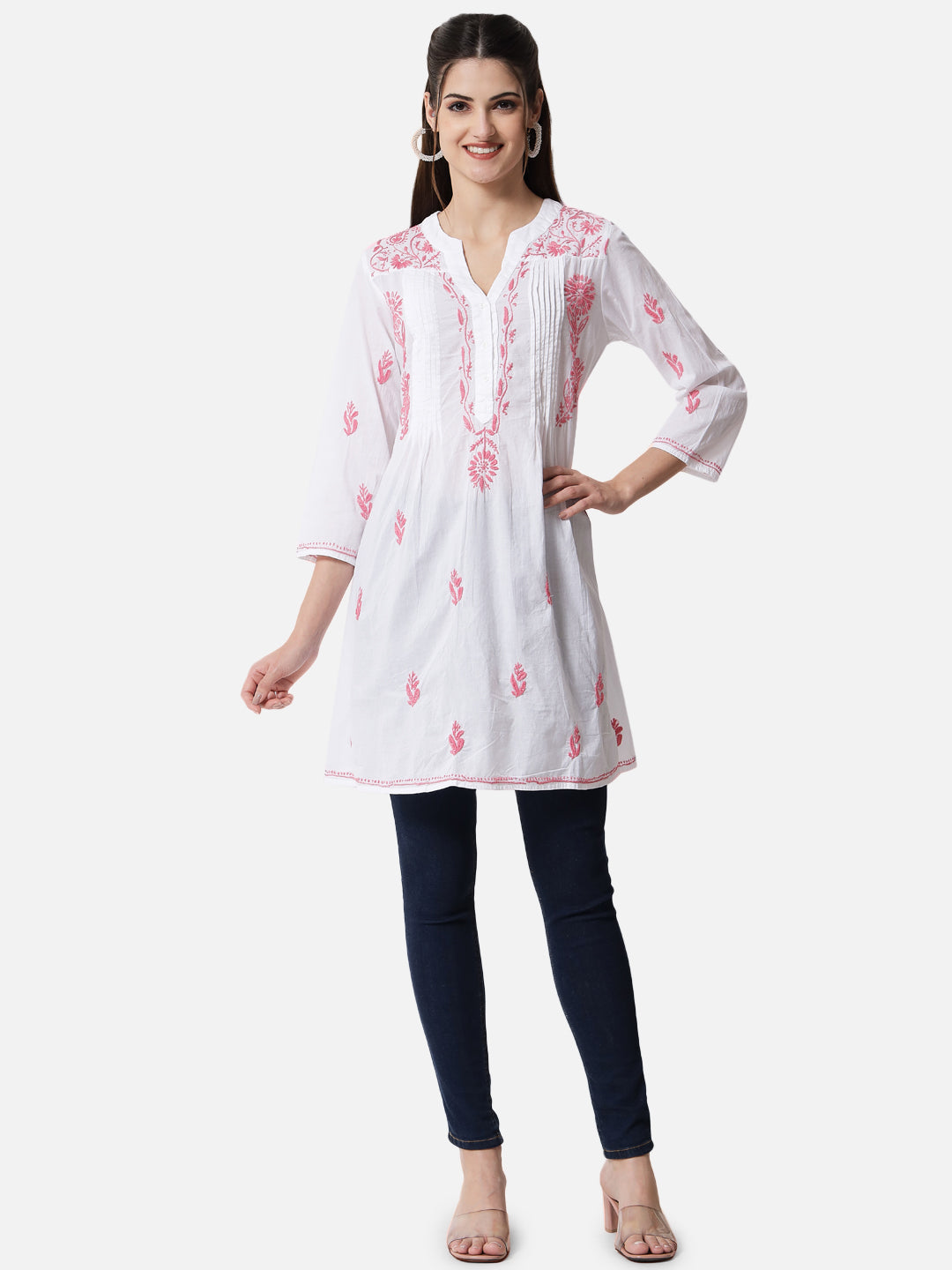 Hand Embroidered Chikankari Cotton A-Line Tunic-AL1958L