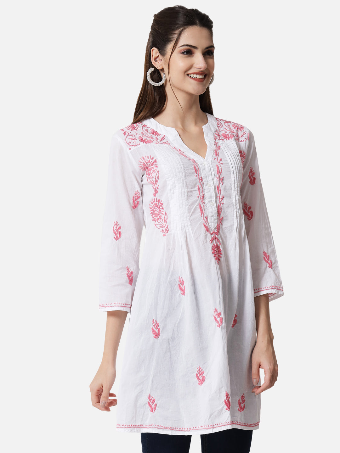 Hand Embroidered Chikankari Cotton A-Line Tunic-AL1958L