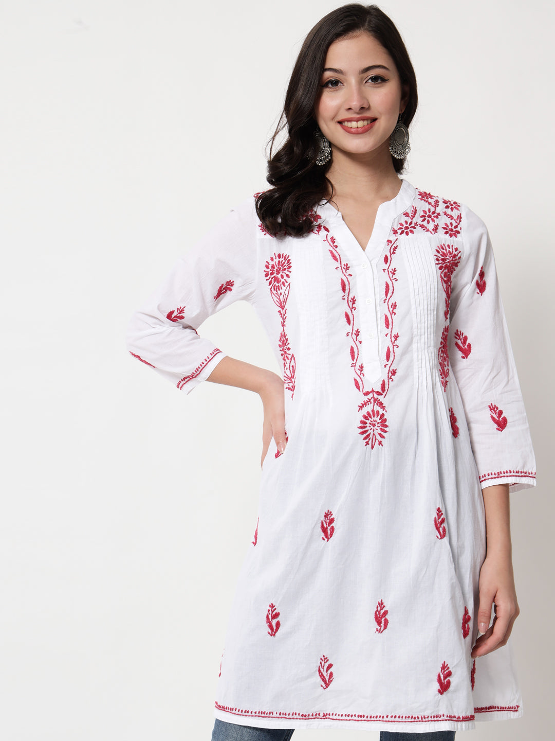 Hand Embroidered Chikankari Cotton A-Line Tunic-AL1958L