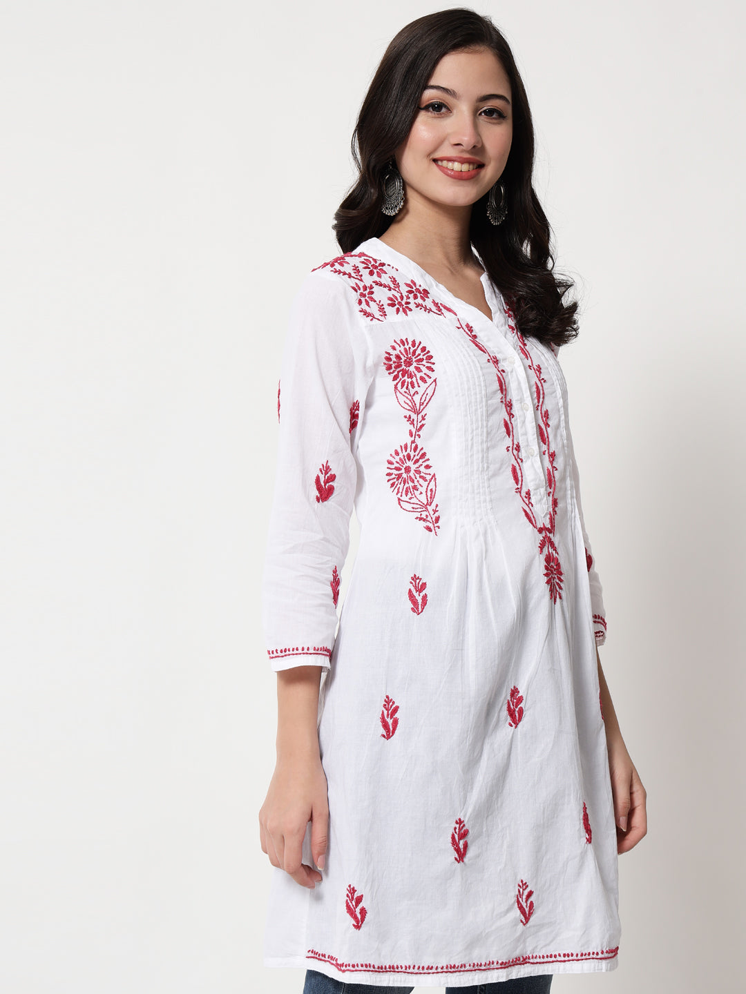 Hand Embroidered Chikankari Cotton A-Line Tunic-AL1958L