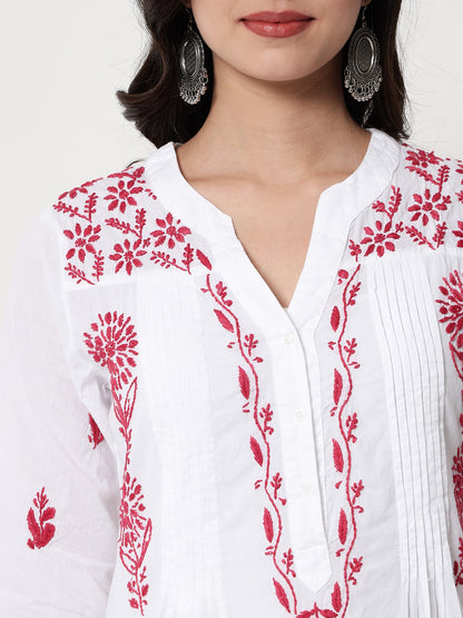 Hand Embroidered Chikankari Cotton A-Line Tunic-AL1958L