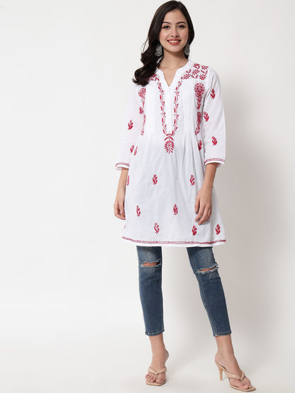 Hand Embroidered Chikankari Cotton A-Line Tunic-AL1958L