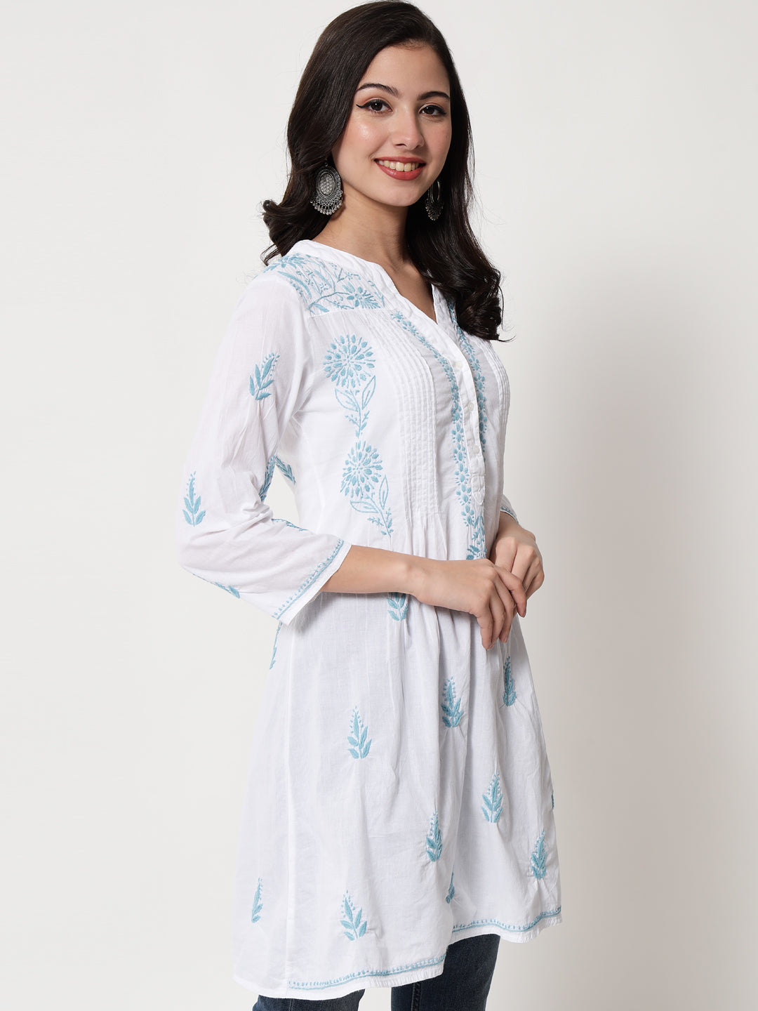 Hand Embroidered Chikankari Cotton A-Line Tunic-AL1958L