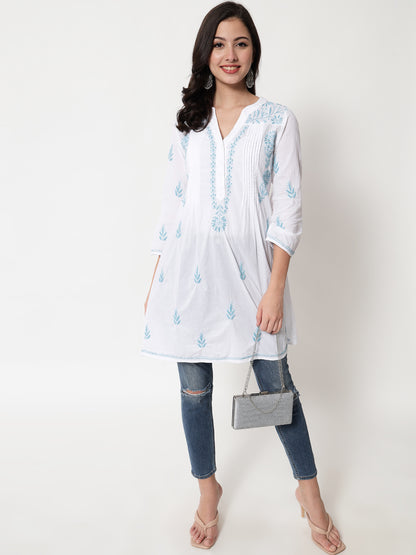 Hand Embroidered Chikankari Cotton A-Line Tunic-AL1958L