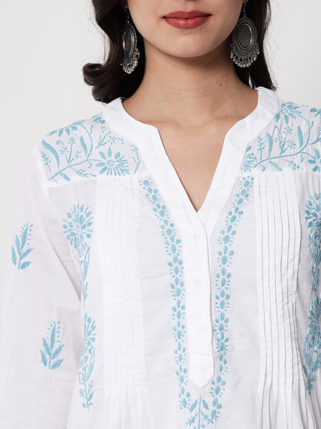 Hand Embroidered Chikankari Cotton A-Line Tunic-AL1958L