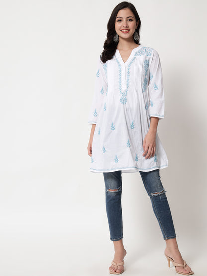 Hand Embroidered Chikankari Cotton A-Line Tunic-AL1958L