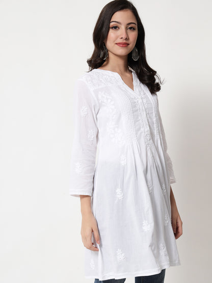 Hand Embroidered Chikankari Cotton A-Line Tunic-AL1958L