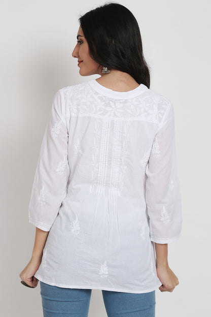 Hand Embroidered Chikankari Cotton A-Line Tunic-AL1958S