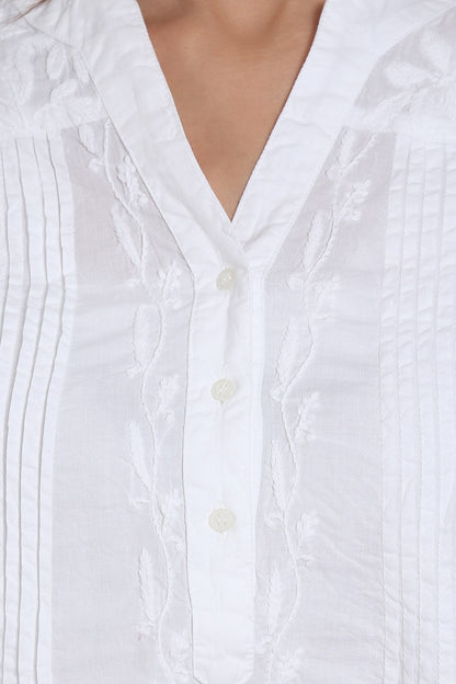 Hand Embroidered Chikankari Cotton A-Line Tunic-AL1958S