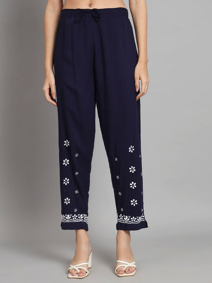 Women Hand Embroidered Chikankari Rayon Kurta set-AL3451KS Navy