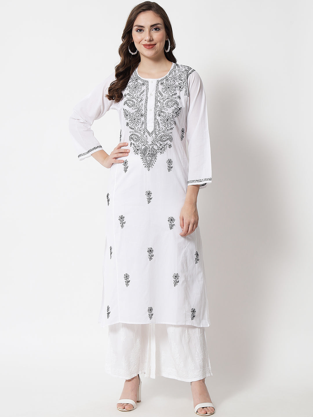 Women Hand Embroidered Chikankari Cotton Kurta-AL3469 New