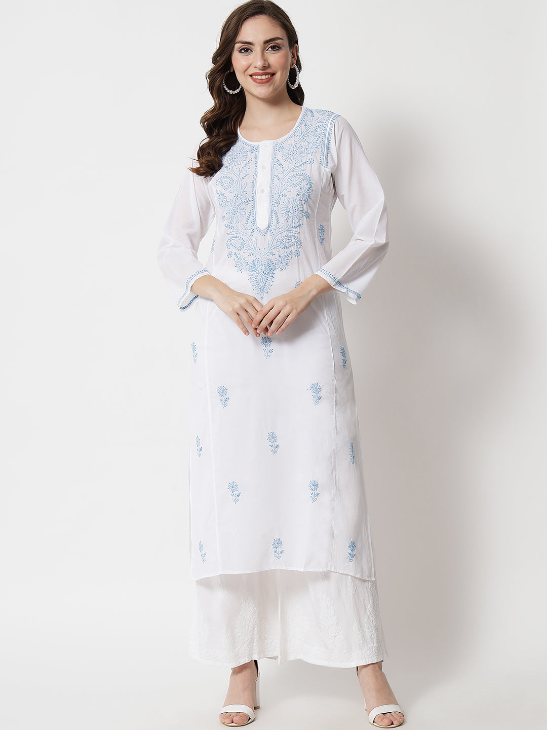 Women Hand Embroidered Chikankari Cotton Kurta-AL3469 New