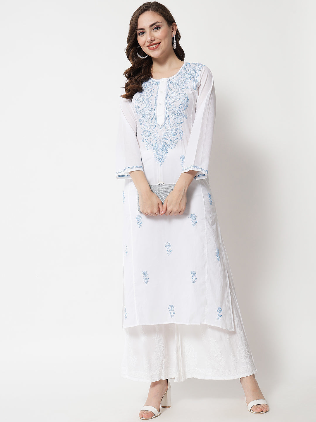 Women Hand Embroidered Chikankari Cotton Kurta-AL3469 New